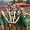 (photo by Heidi Spicer)
6/3/23 The 4x400 relay team Jerzey Perkerewicz, Camryn Adams, Geena Jordheim, and Katherine Allard pose for a photo. The team finished 8th with a time of 4:20.49