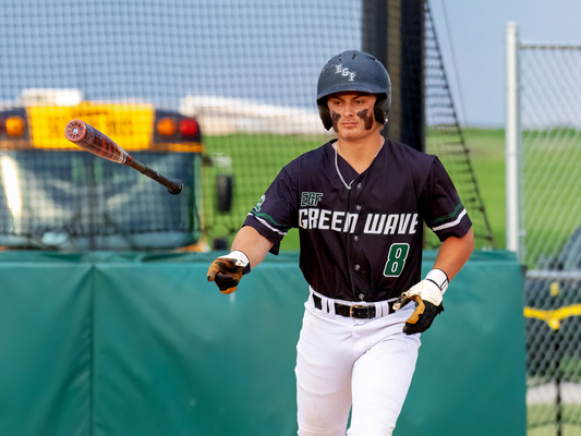 (photo by Bruce Brierley)
Thu Jun  01, 2023 Senior High senior  Caleb Schmiedeberg (8) draws a walk during the Green Waves 11-4 win over Roseau in the Section 8AA tournament.