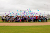 (photo by Bruce Brierley)
Sat Sep  16, 2023 - participants took a break from the competition at the 1st Annual Suicide Awareness Kickball Tournament "Kickin 2 Stay" to release 100 ballons.