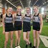 (submitted photo)
Climax-Fisher-Scared Heart girls and boys had a great meet Friday at UND. The girls 4X800 team are all smiles after running an incredible race with a time of 10:19 and taking the top spot.  left to right :  Jayla Abrahamson, Ella Arntson, Norah Hanson, and Emmi Ihry.